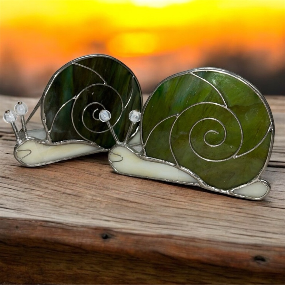 Handcrafted stained glass 2 snails for tea lite candles mushroomcore hip 5"